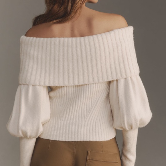 New Anthropologie The Tessa Off-The-Shoulder Puff-Sleeve Sweater - Picture 2 of 4